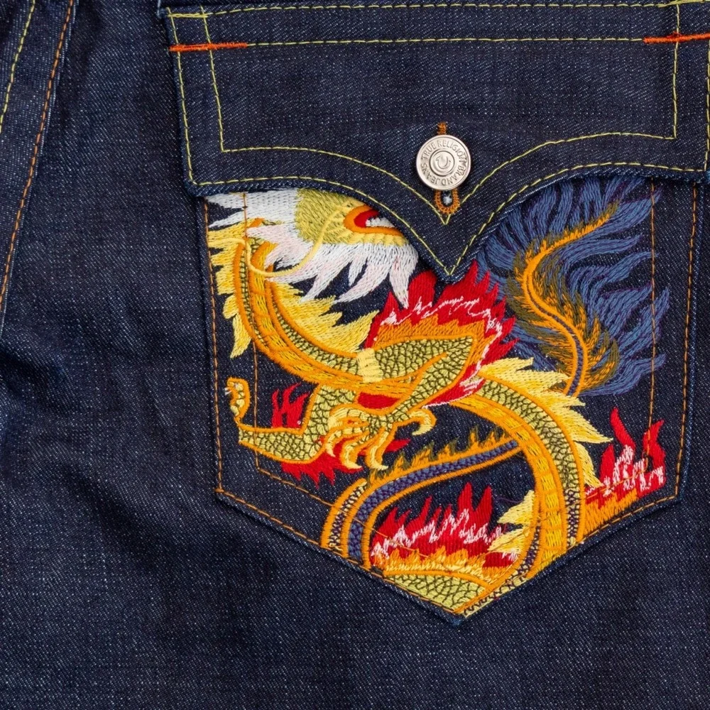 True Religion Billy Jeans USA Dark Wash Bootcut Dragon Embroidered‎ Denim 32x34